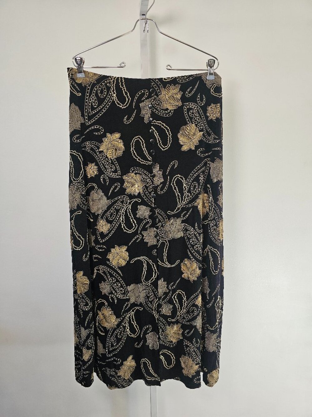 Vintage Esse Skirt Black Gold Floral Maxi Liquid Knit Goth Grunge 3X
